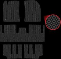 Автомобильные коврики EVA для Citroen C4 Picasso II Grand 3 ряда (2013-2018), чёрные с чёрным кантом, ячейка - ромб