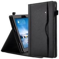 Чехол MyPads для Lenovo Tab M10 TB-X605F/ M с визитницей и держателем для руки черный натуральная кожа Prestige Италия