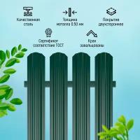 Штакетник металлический Премиум (евроштакетник) двухсторонний окрас, цвет тёмно-зеленый RAL 6005, высота 2.0 м, ширина планки 118мм - 10 шт
