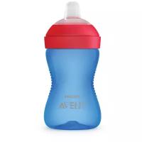 Чашка непроливайка с мягким носиком Philips Avent SCF802/01 300 мл, для детей с 9 месяцев, с защитным колпачком, красный/синий