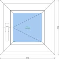 Окно пвх 450*450 открывание вправо, стеклопакет однокамерный (два стекла), ручка, накладки на петли, подставочный профиль