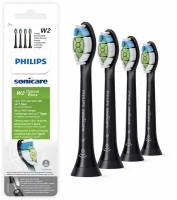 W2 Сменная черная насадка для электрической зубной щетки Philips Sonicare Optimal HX6064-95 для отбеливания эмали, черная,Black, 4 шт