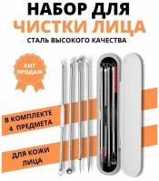 Инструмент для чистки лица, косметологический набор для очищения кожи пор лица, комплект 4 инструмента, серебристый