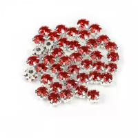 Стразы пришивные в цапах, цвет: красный, 6 мм, 720 штук