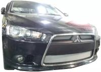 Защита радиатора (защитная сетка) Mitsubishi Lancer X 2012-2015 (2 шт.) хромированная