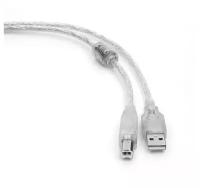 Кабель USB 2.0 Pro, AM/BM, экран, ферритовое кольцо, 3 м, прозрачный, Cablexpert