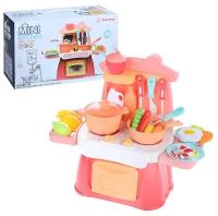 Кухня детская игрушечная (свет, звук) 30 см с посудой и продуктами / Игровой набор Oubaoloon 889-174 в коробке