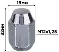 Гайка конус M12х1,25 закрытая 32мм ключ 19мм хром SKYWAY 016 (в компл.20 шт)