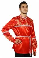 Русская мужская рубаха с кокеткой, цвет красный, р-р 48-50, рост 182 см