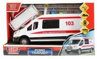 Машина свет+звук ford transit скорая 22,5см, инерционная, Технопарк TRANSITVAN-22PLAMB-WH