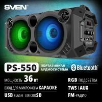 АС PS-550, черный (36 Вт, Bluetooth, FM, USB, microSD, LED-дисплей, 2х2000мА*ч)