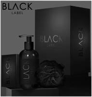 Новогодний подарок, Мужской подарочный набор из 3 предметов BLACK LABEL. Черный Шампунь-гель 2 в 1 , Крафтовое мыло, Черная мочалка.