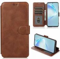 Чехол книжка для Samsung Galaxy A54 кожаный коричневый с магнитной застежкой / магнитным замком / флипом