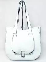Женская белая сумка на плечо из натуральной мягкой кожи Vera Pelle формат а4 держит форму