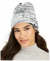 Шапка DKNY черно-белая принт зебра Fuzzy Animal Print Beanie Knit Hat Leopard White