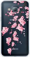 Силиконовый чехол на Samsung Galaxy J3 2016 / Самсунг Галакси Джей 3 2016 Розовая сакура, прозрачный