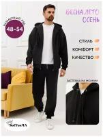 Костюм спортивный мужской, весна, футер без начеса, черный, размер 54-XXL