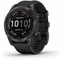 Умные часы Garmin Fenix 7 Sapphire Solar титановый серый DLC с черным ремешком