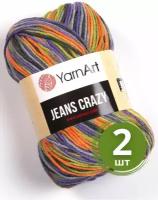 Пряжа YarnArt Jeans Crazy (Джинс Крейзи) - 2 мотка 8213 Зеленый / фиолетовый /оранжевый 55% хлопок, 45% полиакрил, 50 г 160 м