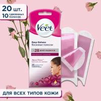 Veet восковые полоски для чувствительных участков тела (лицо) с ароматом бархатной розы и эфирными маслами c технологией easy gel-wax 20 шт