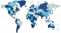 EWA Деревянная Карта Мира настенная, объемная 3 уровня, размер S (100x55 см), цвет синий