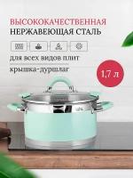 Кастрюля LARA (нерж) MINT 16x9см, 1,7л, носик, индукционное дно, крышка с бортом LR02-540