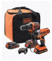 Набор Black+Decker BCK21S2S: ударная дрель-шуруповерт + винтоверт (18 В, 2х1,5 а/ч)