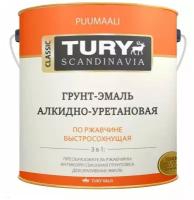 Грунт-эмаль 3 в 1 TURY по металлу и ржавчине Алкидно-уретановая атмосферостойкая полуглянцевая белая, 2 кг