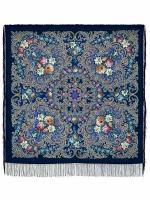 Шерстяной платок Павловопосадские платки Тайна сердца 14, синий, 125 х 125 см