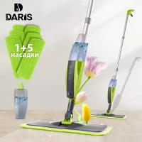 Швабра DARIS SprayPro с 6 насадками из микрофибры, зеленая