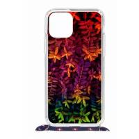 Чехол для Apple iPhone 11 Pro Kruche Print MagSafe Magrope Neon leaves, пластиковая накладка со шнурком и рисунком, противоударный силиконовый бампер