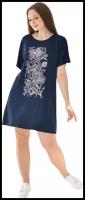 Женское платье Орнамент Синий размер 52 Вискоза Оптима трикотаж короткий рукав длина до колена