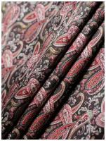 Ткань подкладочная жаккард черная, красная для шитья, пейсли MDC FABRICS PCO/49. Для одежды. Отрез 1 метр