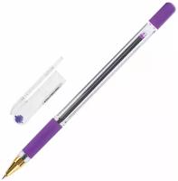 Ручка шариковая масляная с грипом MUNHWA MC Gold, фиолетовая, корпус прозрачный, узел 0,5 мм, линия письма 0,3 мм, BMC-09, (12 шт