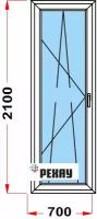 Балконная дверь из профиля рехау BLITZ (2100 x 700) 58, с поворотно-откидной створкой, 3 стекла, левое открывание