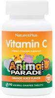 NaturesPlus Animal Parade, vitamin C 90 tab/ Витамин С детский со вкусом апельсинового сока Парад зверят таблетки жевательные 1550мг 90шт