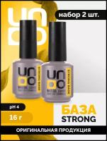 База для гель-лака UNO Strong жесткая густая основа для ногтей прозрачная набор 2 шт, 16 г