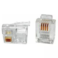 Разъем Hyperline PLUG-6P4C-P-C2-100 телефонный RJ-12(6P4C) (3 µ