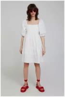 Белое хлопковое платье с отделкой INCITY, цвет кипенно-белый, размер S