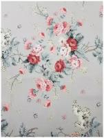 Ткань DUCK с водоотталкивающей пропиткой, 100*180 см, принт Весенние цветы цвет серый