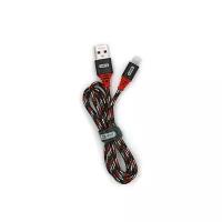 USB-кабель BYZ BL-690i AM-8pin (Lightning) 1 метр, 2.4A, тканевый, черно-красный