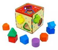 Сортер куб с фигурками для малышей от 3 лет, по методике Монтессори, учим фигуры и цвета