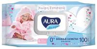 Влажные салфетки для детей AURA Ultra Comfort 100шт с экстрактом алоэ и витамином Е с крышкой