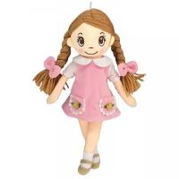 Мягкая игрушка ABtoys Кукла в розовом платье с косичками