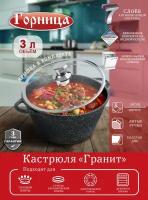 Кастрюля алюминий, антипригарное покрытие, 3 л, с крышкой, Горница, Гранит, к2433аг