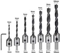 Набор сверл по дереву 8 штук (3мм, 4мм, 5мм, 6мм-2шт, 7мм, 8мм, 10мм) / Сверло с зенкером
