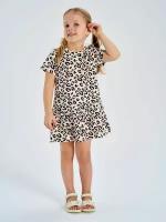Платье для девочки Веселый малыш, размер 104, бежевый/леопард
