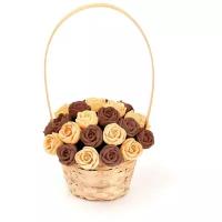 Подарок к пасхе 33 шоколадные розы CHOCO STORY в корзинке - Оранжевый и Шоколадный Бельгийский шоколад, 396 гр. K33-OSH