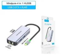 USB-концентратор Хаб Hub 4 в 1 Type-C - USB3.0х3, RJ45 Mindpure HU006