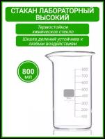 Стакан мерный лабораторный 800 мл (тип В, высокий с делениями и носиком, термостойкий) ТС В-1-800